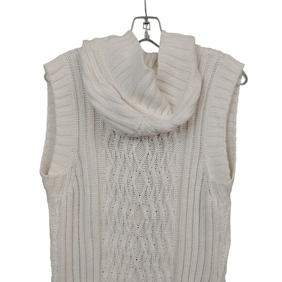 Sonoma Cable Knit Cardigan Size Medium Cream Hooded Sleeveless Tie At Waist - Picture 9 of 10